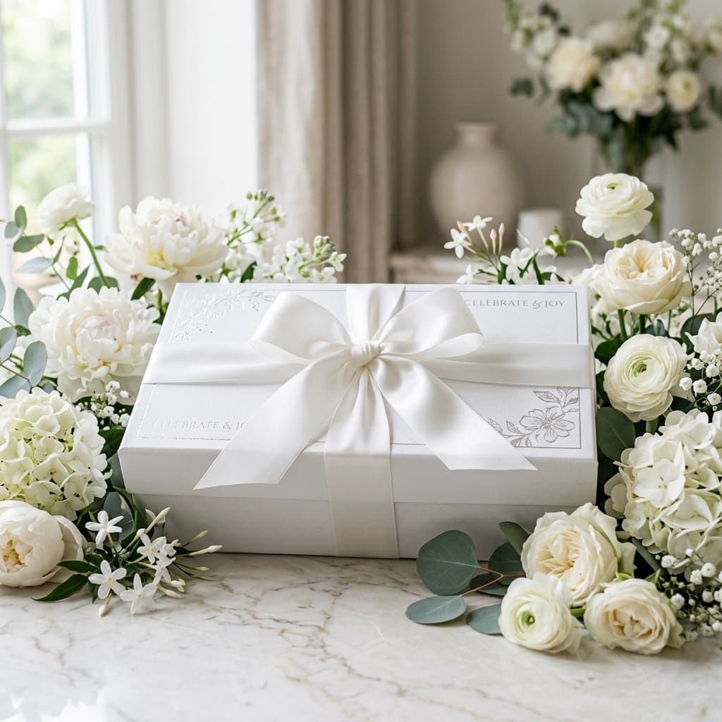Avira gift box tied with a white silk ribbon